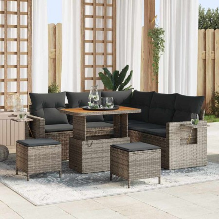 Conjunto de sofá de jardín 8 pcs Gris ratán sintético