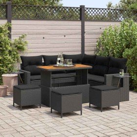 Conjunto de sofá de jardín 9 pcs Negro ratán sintético