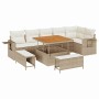 Conjunto de sofá de jardín 9 pcs Beige ratán sintético