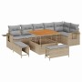 Conjunto de sofá de jardín 9 pcs Beige ratán sintético