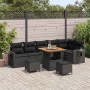 Conjunto de sofá de jardín 9 pcs Negro ratán sintético