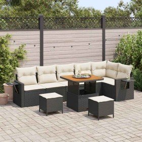 Conjunto de sofá de jardín 9 pcs Negro ratán sintético
