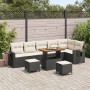 Conjunto de sofá de jardín 9 pcs Negro ratán sintético