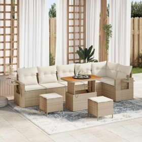 Conjunto de sofá de jardín 9 pcs Beige ratán sintético