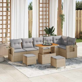 Conjunto de sofá de jardín 9 pcs Beige ratán sintético