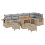 Conjunto de sofá de jardín 9 pcs Beige ratán sintético