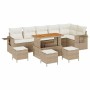 Conjunto de sofá de jardín 10 pcs Beige ratán sintético