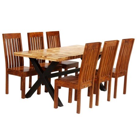 Juego de mesas de comedor 7 uds madera maciza de acacia y mango en Conjuntos de muebles para cocinas y comedores | Comprar onlin