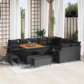 Conjunto de sofá de jardín 12 pcs Negro ratán sintético