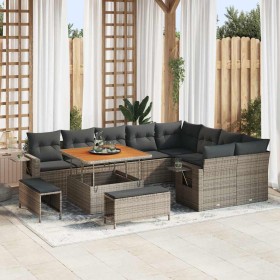 Conjunto de sofá de jardín 12 pcs Gris ratán sintético