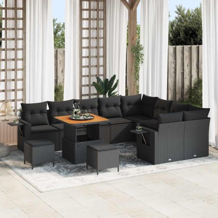 Conjunto de sofá de jardín 12 pcs Negro ratán sintético
