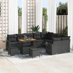 Conjunto de sofá de jardín 12 pcs Negro ratán sintético