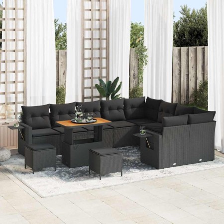 Conjunto de sofá de jardín 12 pcs Negro ratán sintético