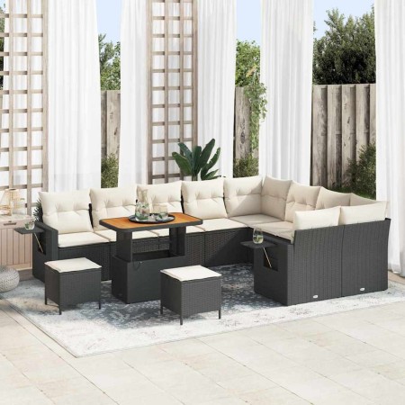 Conjunto de sofá de jardín 12 pcs Negro ratán sintético