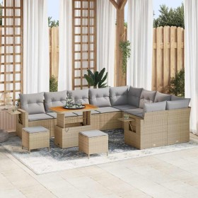 Conjunto de sofá de jardín 12 pcs Beige ratán sintético