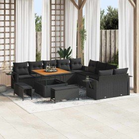 Conjunto de sofá de jardín 13 pcs Negro ratán sintético