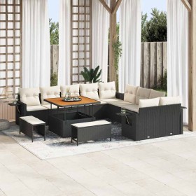 Conjunto de sofá de jardín 13 pcs Negro ratán sintético