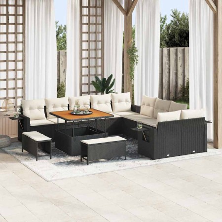 Conjunto de sofá de jardín 13 pcs Negro ratán sintético