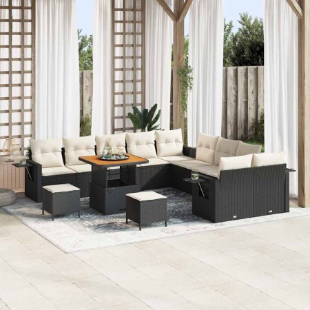Conjunto de sofá de jardín 13 pcs Negro ratán sintético