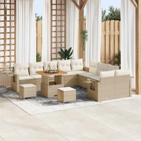 Conjunto de sofá de jardín 13 pcs Beige ratán sintético