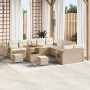 Conjunto de sofá de jardín 13 pcs Beige ratán sintético