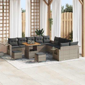 Conjunto de sofá de jardín 13 pcs Gris ratán sintético