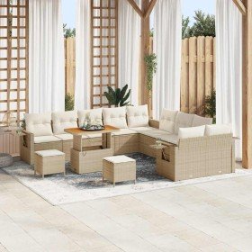 Conjunto de sofá de jardín 13 pcs Beige ratán sintético