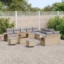 Conjunto de sofá de jardín 13 pcs Beige ratán sintético