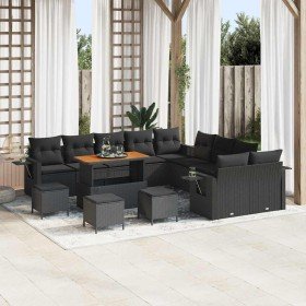Conjunto de sofá de jardín 14 pcs Negro ratán sintético