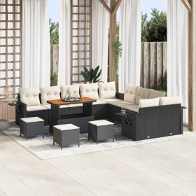 Conjunto de sofá de jardín 14 pcs Negro ratán sintético