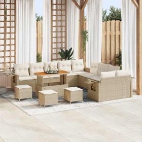 Conjunto de sofá de jardín 14 pcs Beige ratán sintético