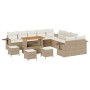 Conjunto de sofá de jardín 14 pcs Beige ratán sintético