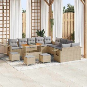 Conjunto de sofá de jardín 14 pcs Beige ratán sintético