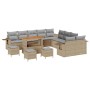 Conjunto de sofá de jardín 14 pcs Beige ratán sintético