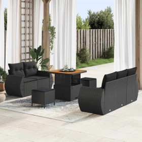 Conjunto de sofá de jardín 8 pcs Negro ratán sintético