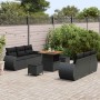 Conjunto de sofá de jardín 9 pcs Negro ratán sintético