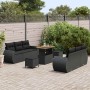 Conjunto de sofá de jardín 9 pcs Negro ratán sintético