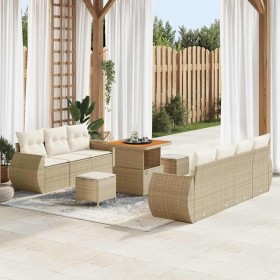 Conjunto de sofá de jardín 10 pcs Beige ratán sintético