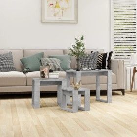 Mesas apilables 3 piezas madera contrachapada gris hormigón de vidaXL, Mesas auxiliares - Ref: Foro24-808607, Precio: 44,04 €...