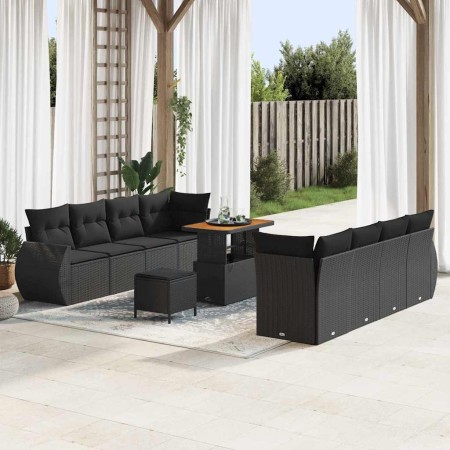 Conjunto de sofá de jardín 11 pcs Negro ratán sintético