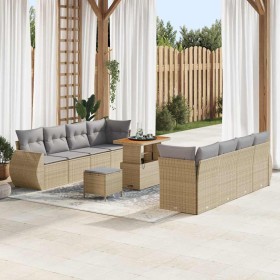 Conjunto de sofá de jardín 11 pcs Beige ratán sintético