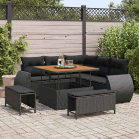 Conjunto de sofá de jardín 8 pcs Negro ratán sintético