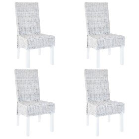 Sillas de comedor 4 uds ratán Kubu y madera mango blanco Sillas de comedor 4 uds ratán Kubu y madera mango blanco