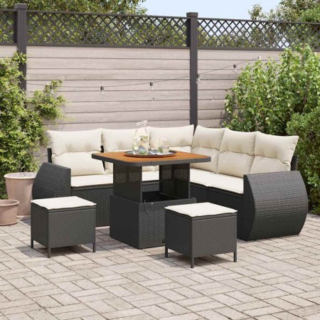 Conjunto de sofá de jardín 8 pcs Negro ratán sintético