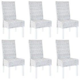 Sillas de comedor 6 uds ratán Kubu y madera mango marrón claro