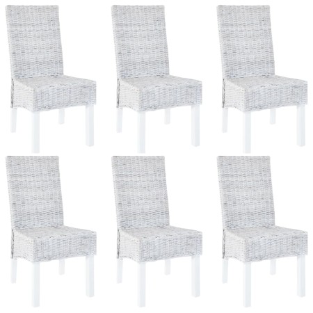 Sillas de comedor 6 uds ratán Kubu y madera mango marrón claro