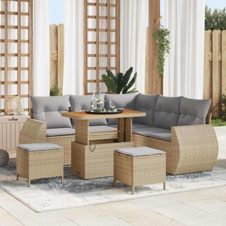 Conjunto de sofá de jardín 8 pcs Beige ratán sintético