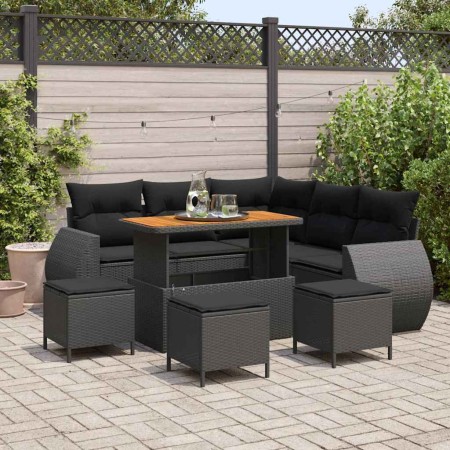 Conjunto de sofá de jardín 9 pcs Negro ratán sintético