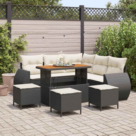Conjunto de sofá de jardín 9 pcs Negro ratán sintético