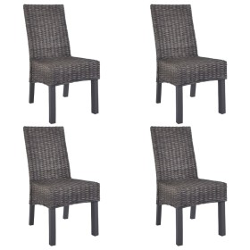 Sillas de comedor 4 unidades ratán Kubu y madera mango marrón